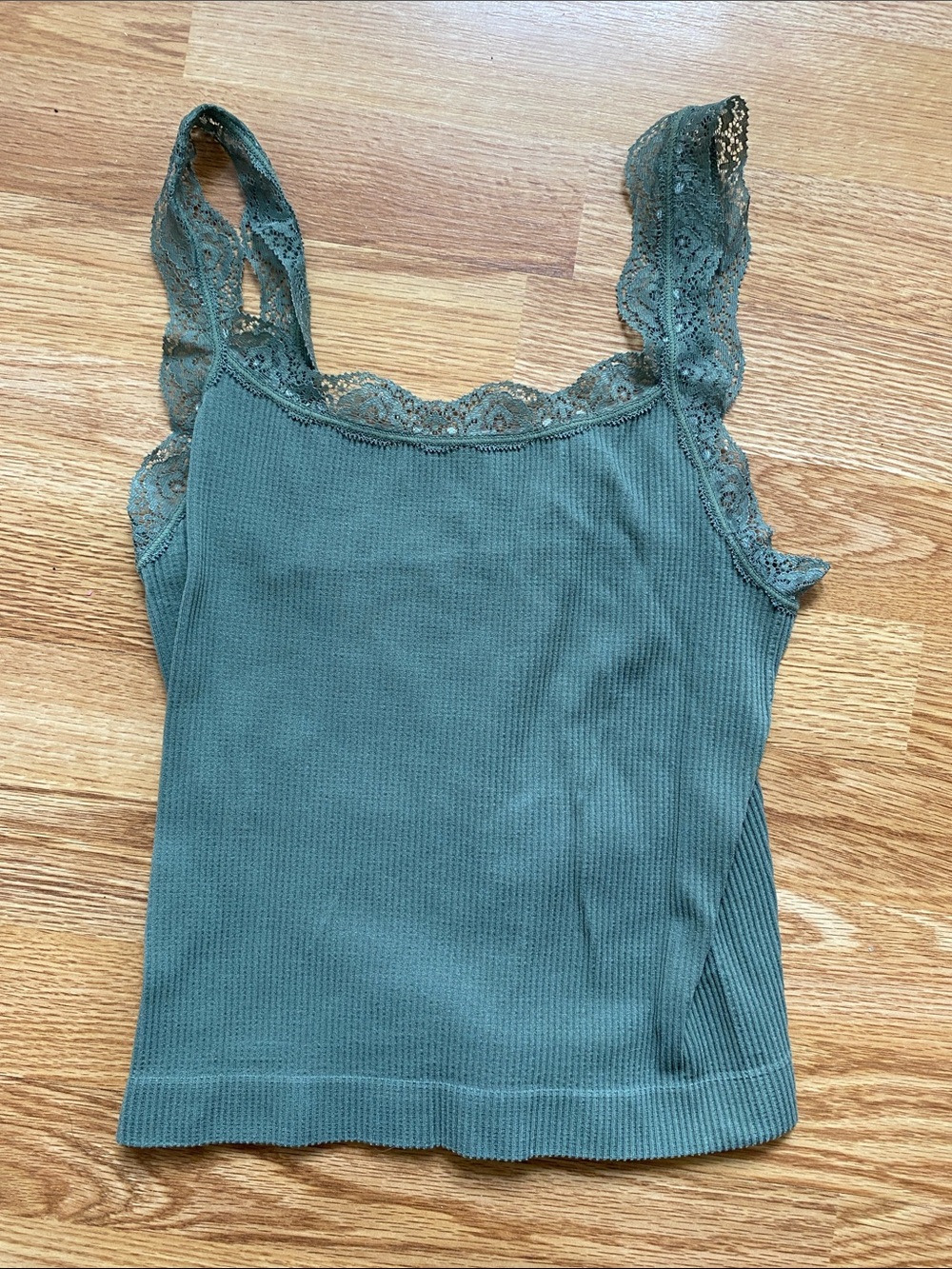 5 for $25! Lace-Trim Ribbed Camisole Tank Top - Olive Green